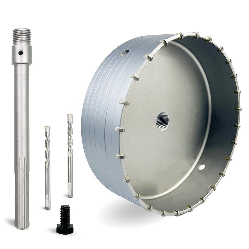 DKIBBITH 7-3/32" Concrete Hole Saw, 180mm Tungsten Steel Core Bit for Cinder Block, Brick, Rock, Plank Walls for Pipes or mini Split Lines, with SDS Max Shank and 2 Center Positioning Drill Bits. - Image 1